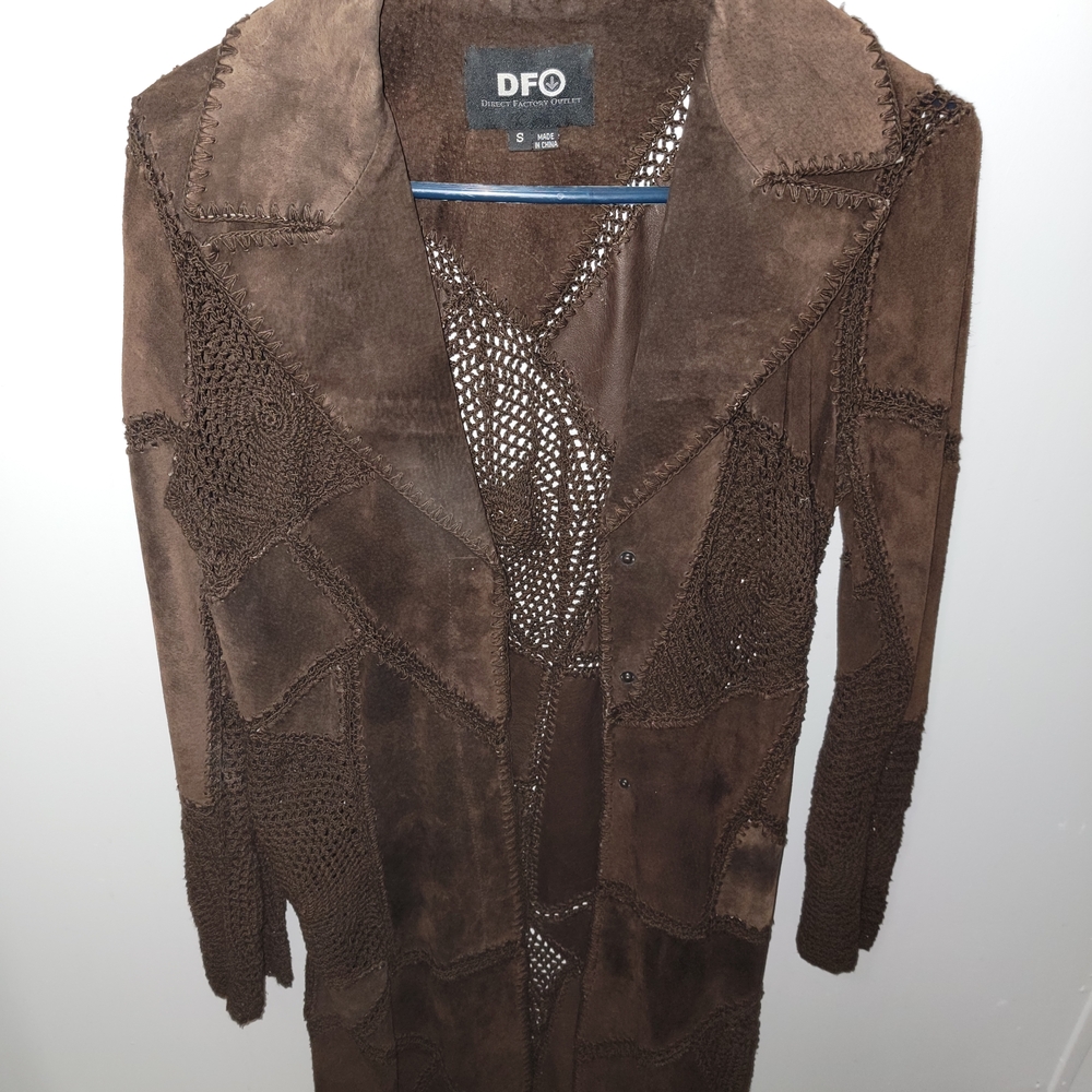 Brown Patchwork Suede Trench Coat - image 1